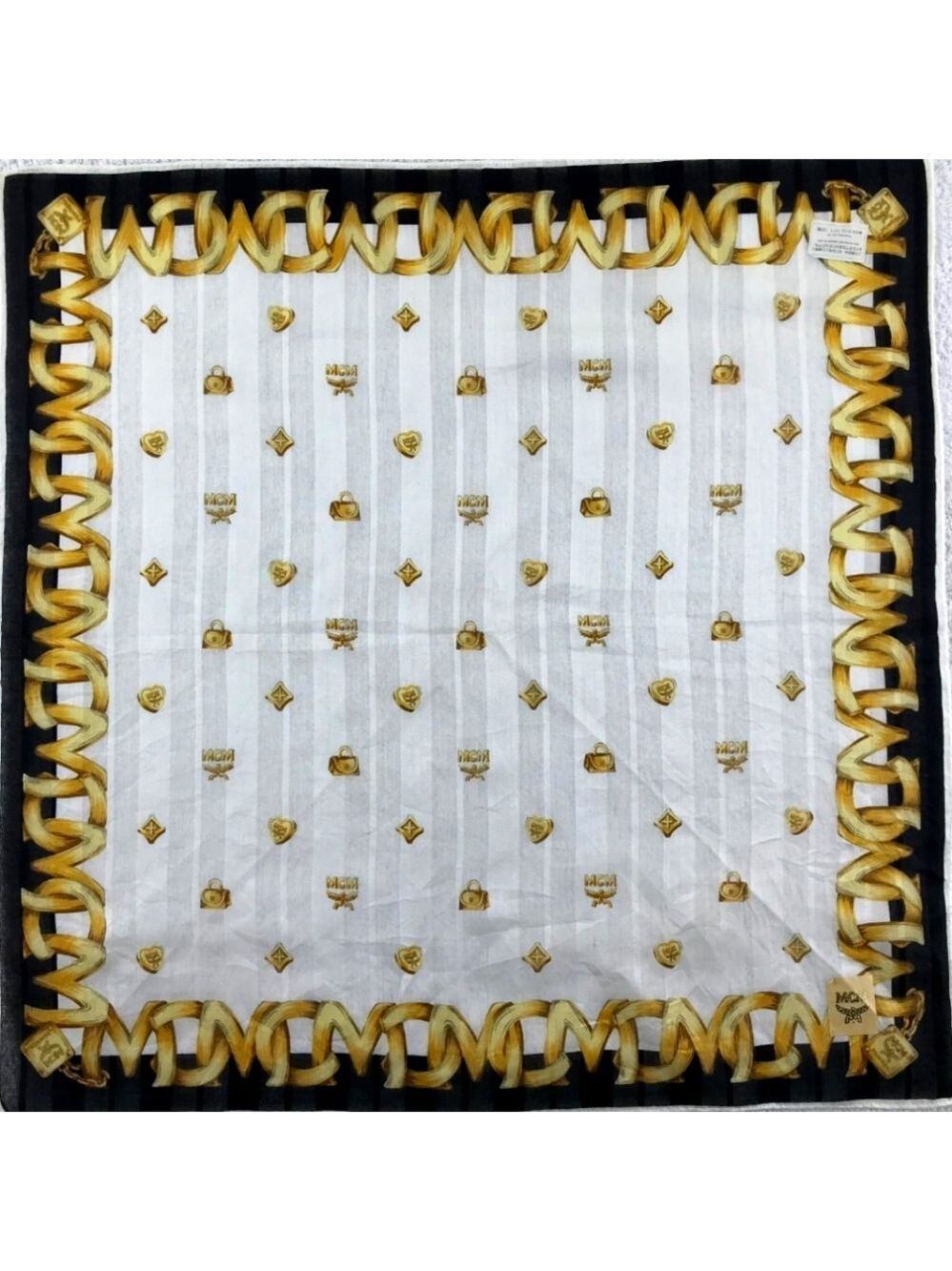 MCM Gold and White Pocket Square